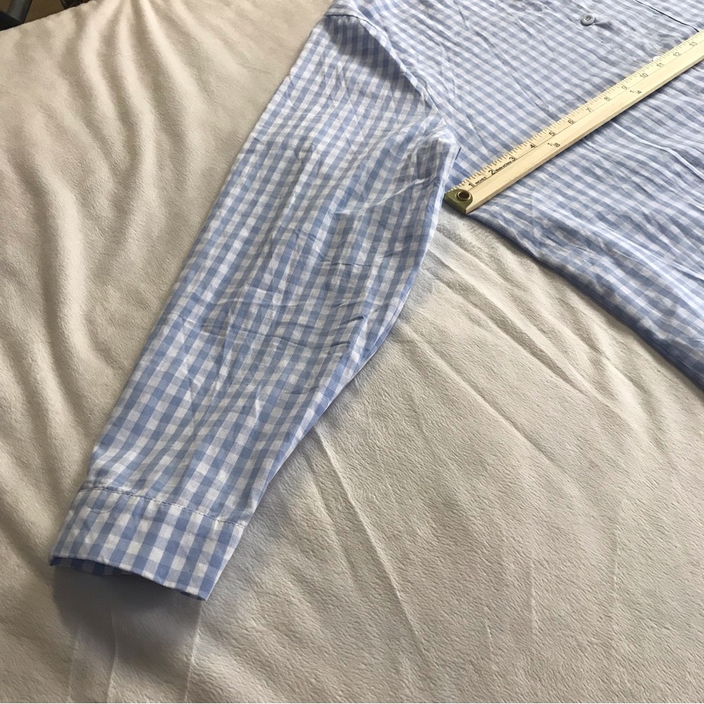E. Retro Button Down High Low Blouse Women’s Size XXL Blue / White Long Sleeve - Picture 12 of 14